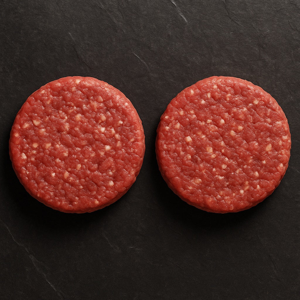 Top-down view of freshly shaped gourmet raw beef burger patties - The Beef Shop Bangalore