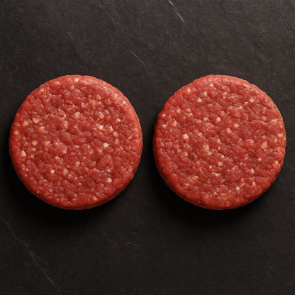 Top-down view of freshly shaped gourmet raw beef burger patties - The Beef Shop Bangalore